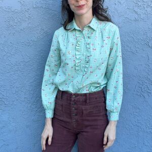 Vintage Ruffle Blouse Tuxedo Detail Womens small